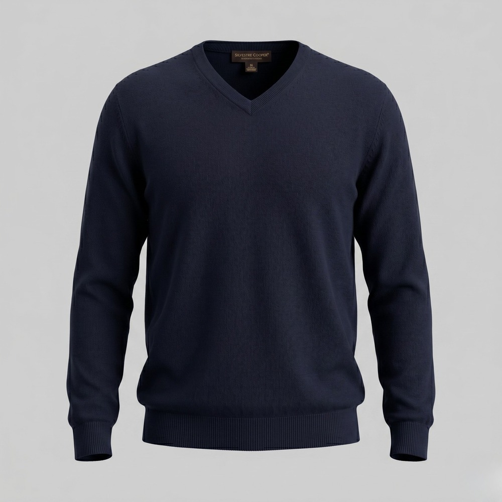Sebastian Cooper Sweater Mens Medium Navy Blue Cotton Cashmere Blend V-Neck